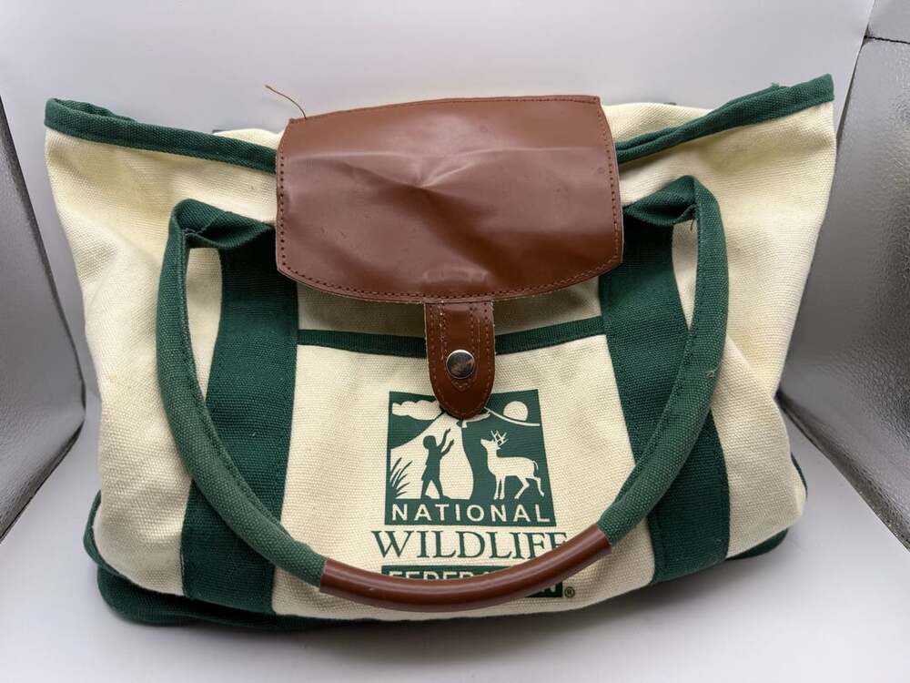 National Wildlife Federation Vintage Canvas and Tote Bag Green and Beige